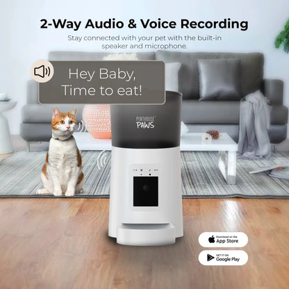Penthouse Paws Smart HD Automatic Pet Feeder with 6L Capacity, 1080P Camera, Two-Way Audio, Scheduled Feeding, Backup Power, Easy-Clean Design, and Anti-Jam Feature for Cats and Dogs - White