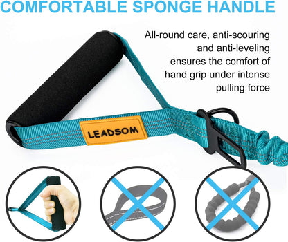 6FT Heavy Duty Elastic Large Dog Leash Shock Absorbing with Comfortable Padded Handle and Traffic Handle Suitable for Training