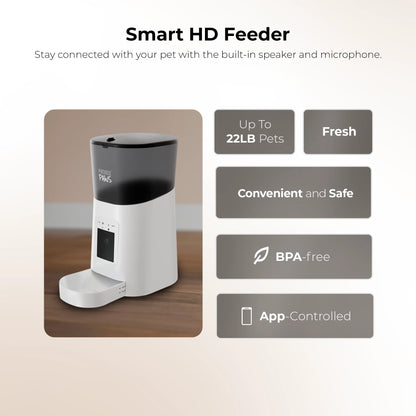 Penthouse Paws Smart HD Automatic Pet Feeder with 6L Capacity, 1080P Camera, Two-Way Audio, Scheduled Feeding, Backup Power, Easy-Clean Design, and Anti-Jam Feature for Cats and Dogs - White
