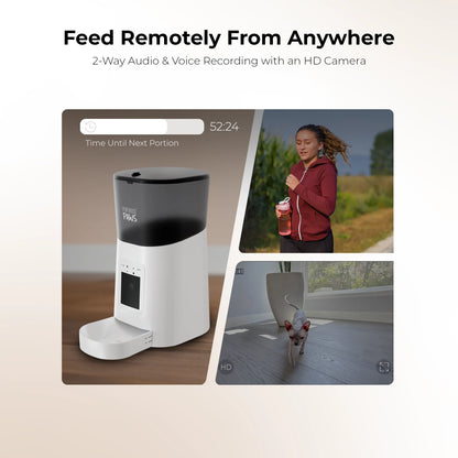 Penthouse Paws Smart HD Automatic Pet Feeder with 6L Capacity, 1080P Camera, Two-Way Audio, Scheduled Feeding, Backup Power, Easy-Clean Design, and Anti-Jam Feature for Cats and Dogs - White