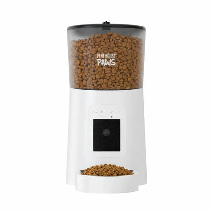 Penthouse Paws Smart HD Automatic Pet Feeder with 6L Capacity, 1080P Camera, Two-Way Audio, Scheduled Feeding, Backup Power, Easy-Clean Design, and Anti-Jam Feature for Cats and Dogs - White